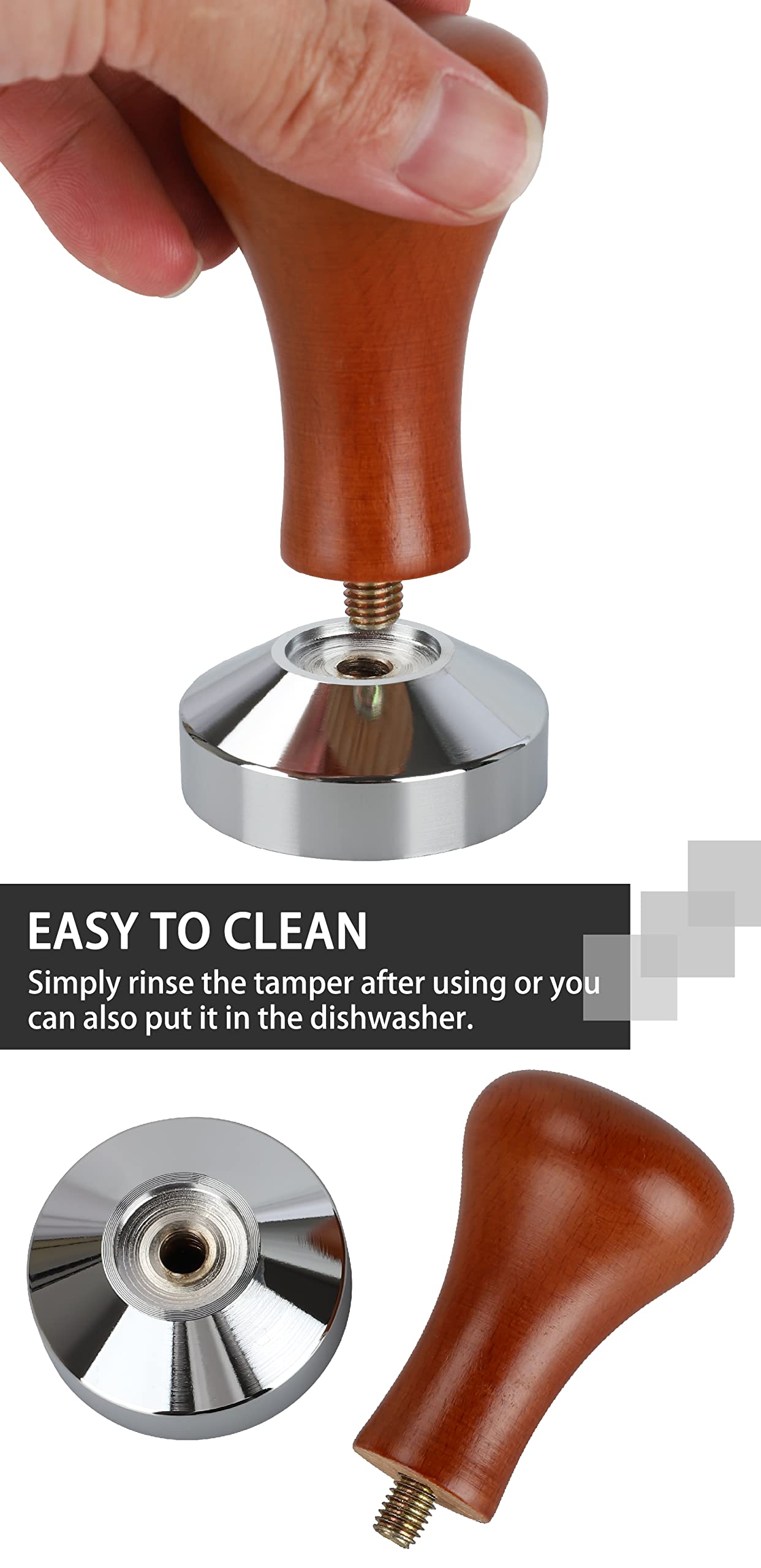 51mm Espresso Tamper-Premium Barista Coffee Tamper Coffee Tamper Classic Series Stainless Steel Espresso Tamper Coffee Press Tool Tamper Espresso Handle, 90x51mm, Solid wood, Stainless steel