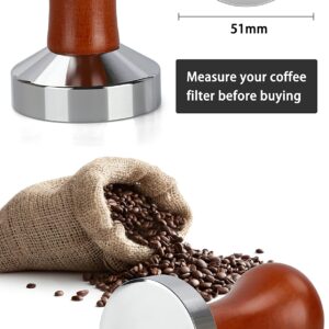 51mm Espresso Tamper-Premium Barista Coffee Tamper Coffee Tamper Classic Series Stainless Steel Espresso Tamper Coffee Press Tool Tamper Espresso Handle, 90x51mm, Solid wood, Stainless steel