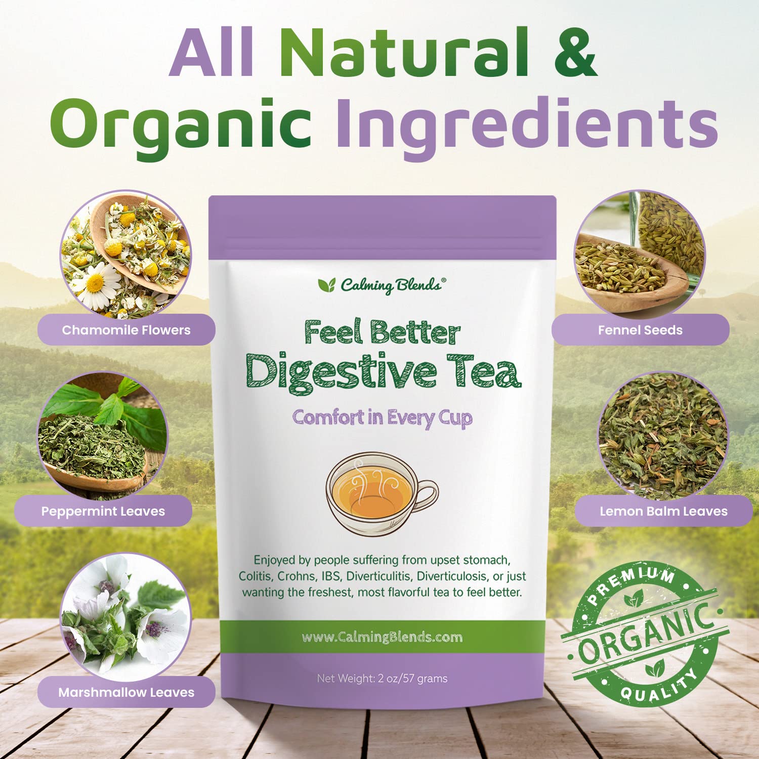 Calming Blends - Feel Better Digestive Tea - Loose Leaf Tea - Organic Herbal Teas