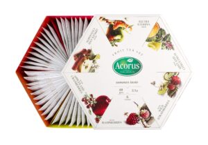 acorus summer taste fruit tea set | natural assorted tea hamper box gift set | large selection box 60 tea bags | tea gift sets | 6 fruit and berry tea flavour sampler
