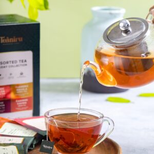 Teaniru, Holiday Festive Tea Collection - Assorted Tea Sampler | 4 Holiday Flavored Leaf Teas | 28 Pyramid Tea Bags - Individual Tea Sachets (serves up to 56 cups)