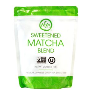 aiya japanese sweetened matcha blend - ceremonial grade matcha tea powder - authentic japanese origin - non-gmo - perfect for lattes and smoothies