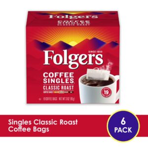 Folgers Coffee Singles Classic Medium Roast Coffee Bags 19 Count (Pack of 6)