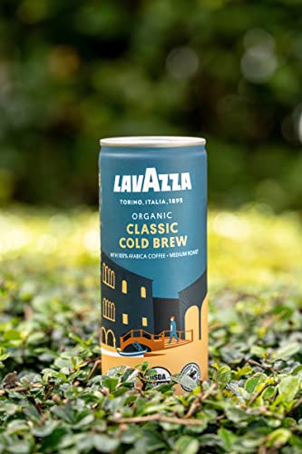 Lavazza Organic Classic Cold Brew Coffee, (Pack of 4 Cans / 8 Fluid Ounce Each) Balanced, Complex, Sweet, Medium Roast, 100% Arabica, USDA Certified Organic, Rainforest Alliance Certified