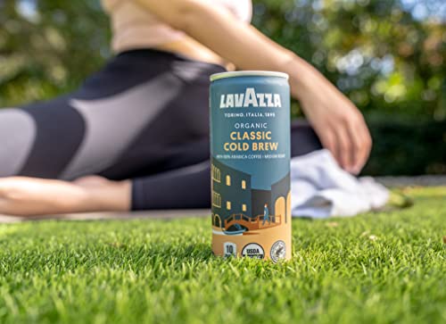 Lavazza Organic Classic Cold Brew Coffee, (Pack of 4 Cans / 8 Fluid Ounce Each) Balanced, Complex, Sweet, Medium Roast, 100% Arabica, USDA Certified Organic, Rainforest Alliance Certified