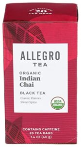 allegro tea, organic indian chai tea bags, 20 ct