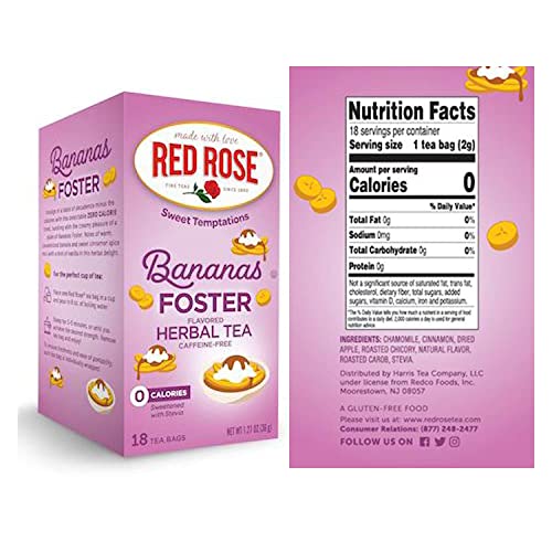 Red Rose Sweet Temptations Bundle! 6 Flavor Sugar Cookie, Banana Foster, Caramel Apple Pie, Blueberry Muffin, Lemon Cake & Strawberry Cheesecake! 0 Calories, Gluten Free and Caffeine Free Herbal Tea!