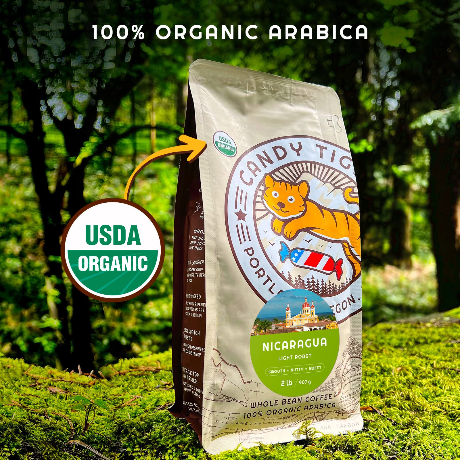 Whole Bean Coffee - Organic - Low Acid - Light Roast - Single Origin - 100% Arabica - Nicaraguan Coffee Beans - Direct Trade - Shade-grown - Gourmet Coffee - 2 lb