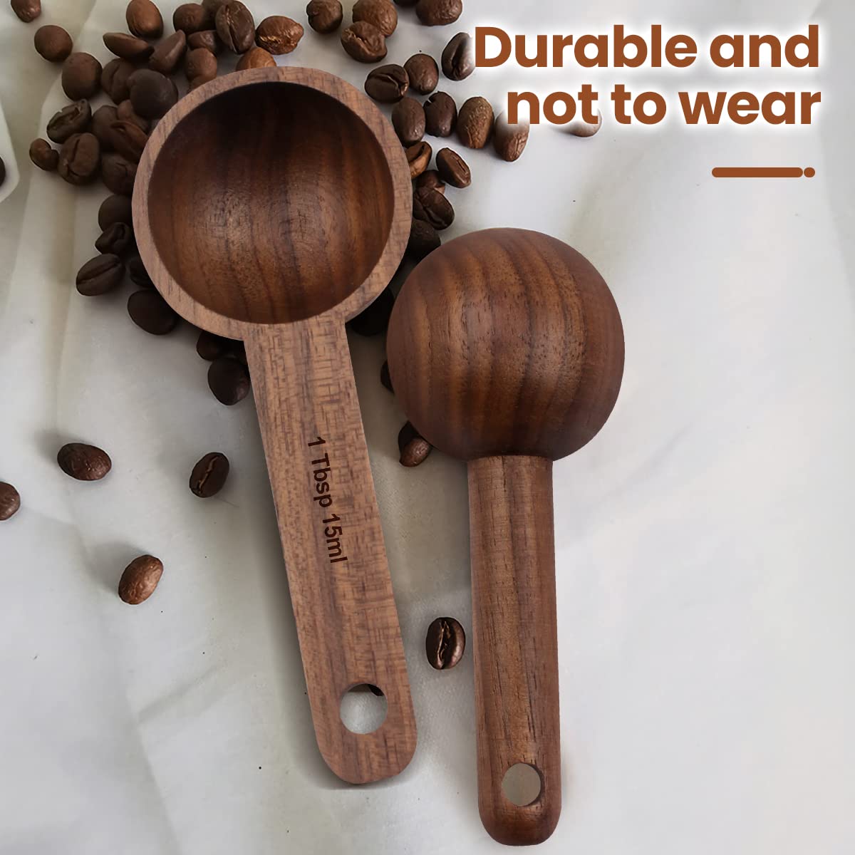 Wooden Coffee Spoon in Walnut, Houdian Coffee Scoop Measuring for Coffee Beans, Whole Beans Ground Beans or Tea, Home Kitchen Accessories, Coffee Scoop - 1 Pack, 15ml