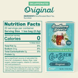 Southern Breeze Decaf Cold Brew Sweet Tea Original Iced Tea with Black Tea and Zero Carbs Zero Sugar, 20 Individually Wrapped Tea Bags, Pack of 4