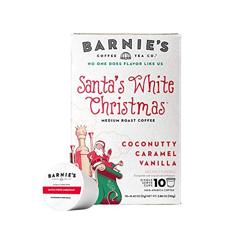 Barnie's Single Serve Santa's White Christmas Coffee Pods with Coconut, Caramel and Warm Vanilla Flavors, Medium Roast Coffee Compatible with Keurig Brewers, 10 Count