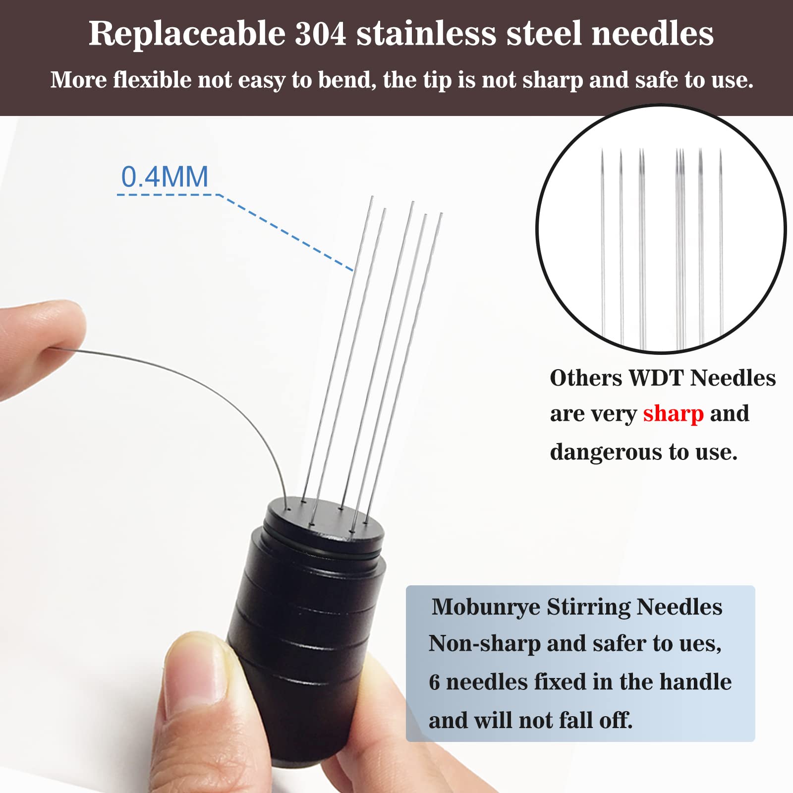 Mobunrye WDT Tool, Espresso Distribution Tool for Barista, 0.4mm Stainless Steel Needles Espresso Stirrer, Portable WDT Tool Espresso with Stand, Replacement Extra 6 Needles(Matte Black)