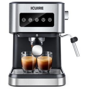 icuire espresso machine with milk frother, 20 bar coffee machine, 1.5l/50oz removable water tank, 1050w semi-automatic espresso/latte/cappuccino machines for home barista, office
