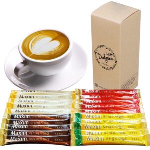 korean 3 in 1 instant coffee variety sample packets with gift box set, camping essentials, maxim instant coffee mix combination 20 sticks