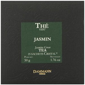 dammann freres sachets, vert au jasmin tea bags, premium gourmet french jasmine green tea, 25 count (single pack)