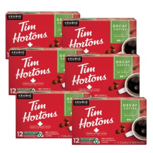 tim hortons decaf, medium roast coffee, single-serve k-cup pods compatible with keurig brewers, 12 count (pack of 6), red