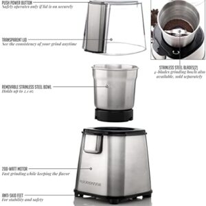 OVENTE Electric Coffee Grinder 2.1 Ounce Cup Fresh Grind with 2 Blade Stainless Steel Grinding Bowl, Fast Grinding with 200 Watt Powered Motor Perfect for Beans, Spices, Nuts, Silver CG620S