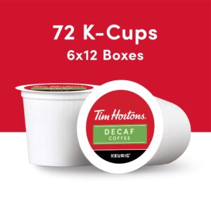 Tim Hortons Decaf, Medium Roast Coffee, Single-Serve K-Cup Pods Compatible with Keurig Brewers, 12 Count (Pack of 6), Red