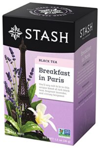 stash tea breakfast in paris black tea - caffeinated, non-gmo project verified premium tea with no artificial ingredients, 18 count (pack of 6) - 108 bags total