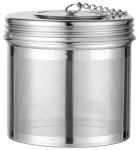teemade large tea infuser - 304 stainless steel tea filter with threaded lid & chain hook - ideal for loose leaf tea, cooking, and more - extra fine mesh holes tea strainer for herbs, iced tea & soup