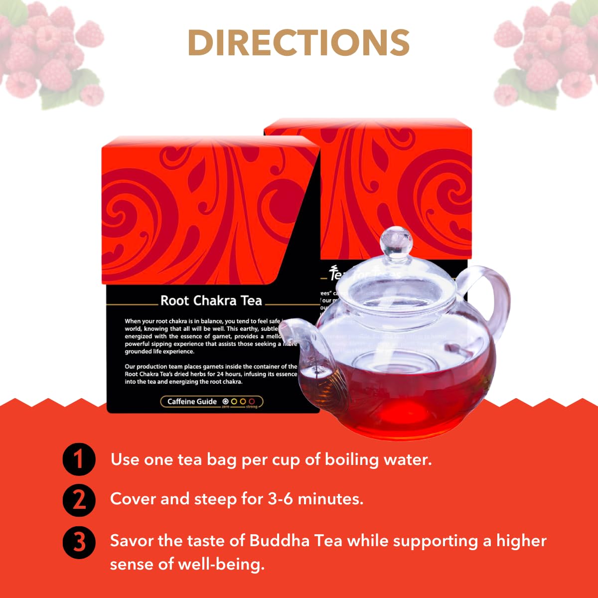 Buddha Teas - Root Chakra Tea - Organic Herbal Tea - For Security & Stability - With Ashwagandha Root, Raspberry Leaf, Cloves & Garnet Essence - 100% Kosher & Non-GMO - 18 Tea Bags (Pack of 1)