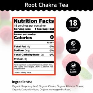 Buddha Teas - Root Chakra Tea - Organic Herbal Tea - For Security & Stability - With Ashwagandha Root, Raspberry Leaf, Cloves & Garnet Essence - 100% Kosher & Non-GMO - 18 Tea Bags (Pack of 1)