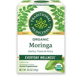 traditional medicinals tea, organic moringa, everyday wellness, with spearmint & sage, 16 tea bags