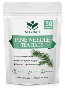 organic dried pine needle tea bags - pine needle herbal tea for immune support & antioxidant, caffeine free, natural suramin, 30 tea bags