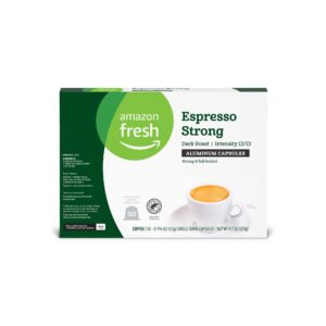 Amazon Fresh Espresso Strong Dark Roast Aluminum Capsules, Compatible with Nespresso Original Brewers, Intensity 12/13, 50 Count (5 Packs of 10)