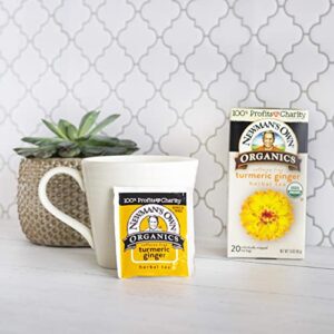 Newman's Own Organic Turmeric Ginger Herbal Tea, Caffeine-Free, Savory & Spicy Flavors Combined For The Perfect Cup Of Tea, 6 Pack Of 20 Tea Bags Individually Wrapped, 120 Teabags Total