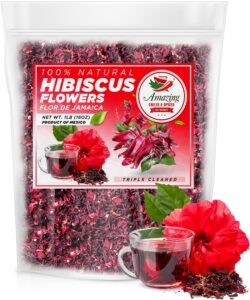 hibiscus flowers 1lb (16oz) – all natural, triple cleaned - whole soft flowers and petals - flor de jamaica. great for hot or iced tea and agua fresca. by amazing chiles and spices