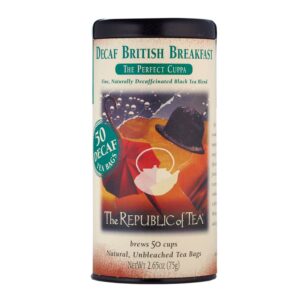 the republic of tea — decaf british breakfast black tea tin, 50 tea bags, environmentally- friendly decaffeinated tea