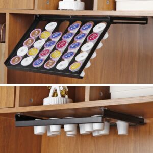 Neorexon K-Cup Holder 9.65" x 14.67", Under Cabinet Coffee Holder Compatible with 30 Cup Pods, Under Cabinet Mount Coffee Pod Under Cabinet for Kitchen and Office