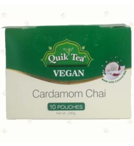 quiktea vegan cardamom instant chai tea latte - 10 count single box - convenient, easy ayurvedic dairy free alternative - all natural non gmo superfood