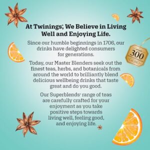 Twinings Soothe Tea - Orange & Star Anise Flavoured Turmeric Tea, Digestive Tea, Naturally Caffeine-Free Herbal Tea Bags Individually Wrapped, 18 Count.