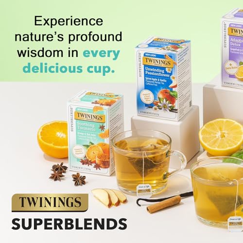 Twinings Soothe Tea - Orange & Star Anise Flavoured Turmeric Tea, Digestive Tea, Naturally Caffeine-Free Herbal Tea Bags Individually Wrapped, 18 Count.