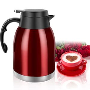 stainless steel thermal coffee carafe dispenser, unbreakable double wall vacuum thermos flask large capacity 56oz 1.6l water tea pot beverage pitcher for banquet and easter party(bright red)