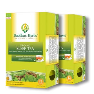 organic sleep and relaxation tea, infused with valerian root, lemon balm, and chamomile, no caffeine dietary supplement, pack of 2, 44 tea bags