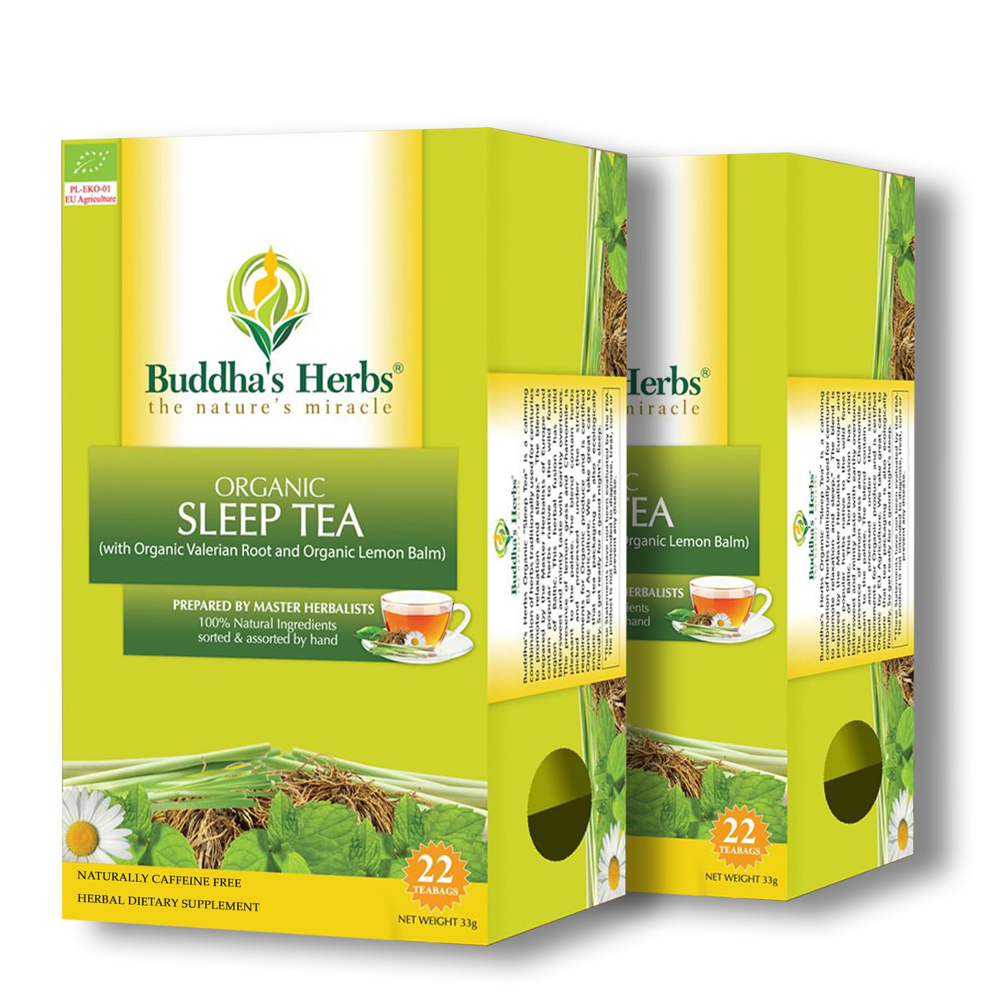 Organic Sleep and Relaxation tea, Infused with Valerian Root, Lemon Balm, and Chamomile, No Caffeine Dietary Supplement, Pack of 2, 44 Tea Bags