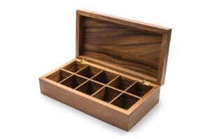 ironwood gourmet rectangular vauxhall double tea box, acacia wood,brown, 10 compartment