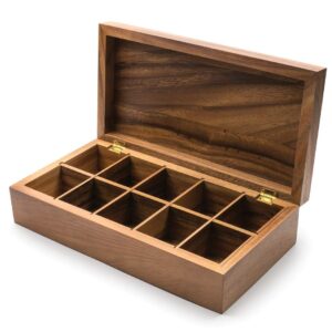 Ironwood Gourmet Rectangular Vauxhall Double Tea Box, Acacia Wood,Brown, 10 Compartment