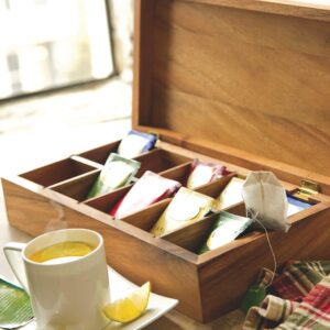 Ironwood Gourmet Rectangular Vauxhall Double Tea Box, Acacia Wood,Brown, 10 Compartment