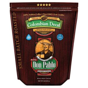 2lb don pablo colombian decaf - swiss water process decaffeinated - medium-dark roast - whole bean coffee - low acidity - 2 pound (2 lb) bag