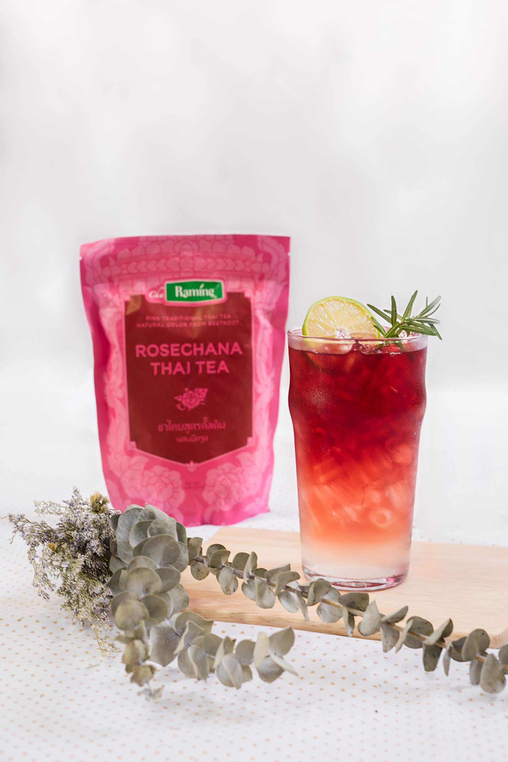 Raming Pink Thai tea mix, Rosechana - dye free, 100% Natural loose leaf Assam & Beetroot, Makes Thai iced tea, milk boba tea - Original Thailand, 227g (8 oz)