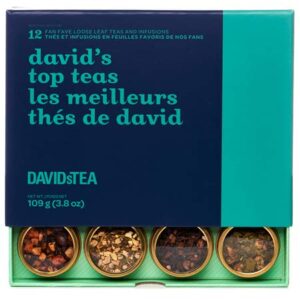 davidstea david’s top teas sampler, loose leaf tea gift set, assortment of 12 fan favourite teas, 109 g / 3.8 oz