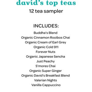 DAVIDsTEA David’s Top Teas Sampler, Loose Leaf Tea Gift Set, Assortment of 12 Fan Favourite Teas, 109 g / 3.8 oz