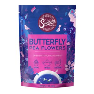 suncore foods dried butterfly pea flowers bloom, caffeine-free tea, gluten-free, non-gmo, 1oz (1 pack)