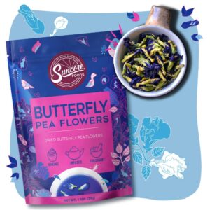 Suncore Foods Dried Butterfly Pea Flowers Bloom, Caffeine-Free Tea, Gluten-Free, Non-GMO, 1oz (1 Pack)