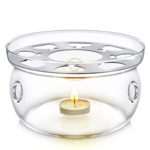 teabloom universal tea warmer (large size - 6 in / 15 cm diameter) - handcrafted with heat proof & lead-free glass - tealight candle included