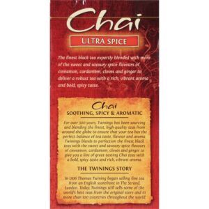 Twinings Chai Tea, Ultra Spice Chai Tea Bags with Cinnamon, Ginger, Cardamon, Clove for a Spicy Chai Tea Latte, 20 Tea Bags